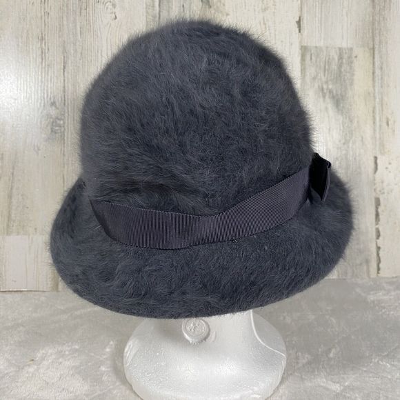 Vtg 90's Kangol Furgora Linda Bucket Hat Blue Gray Angora Fur Y2K Bow Classic - Picture 3 of 8
